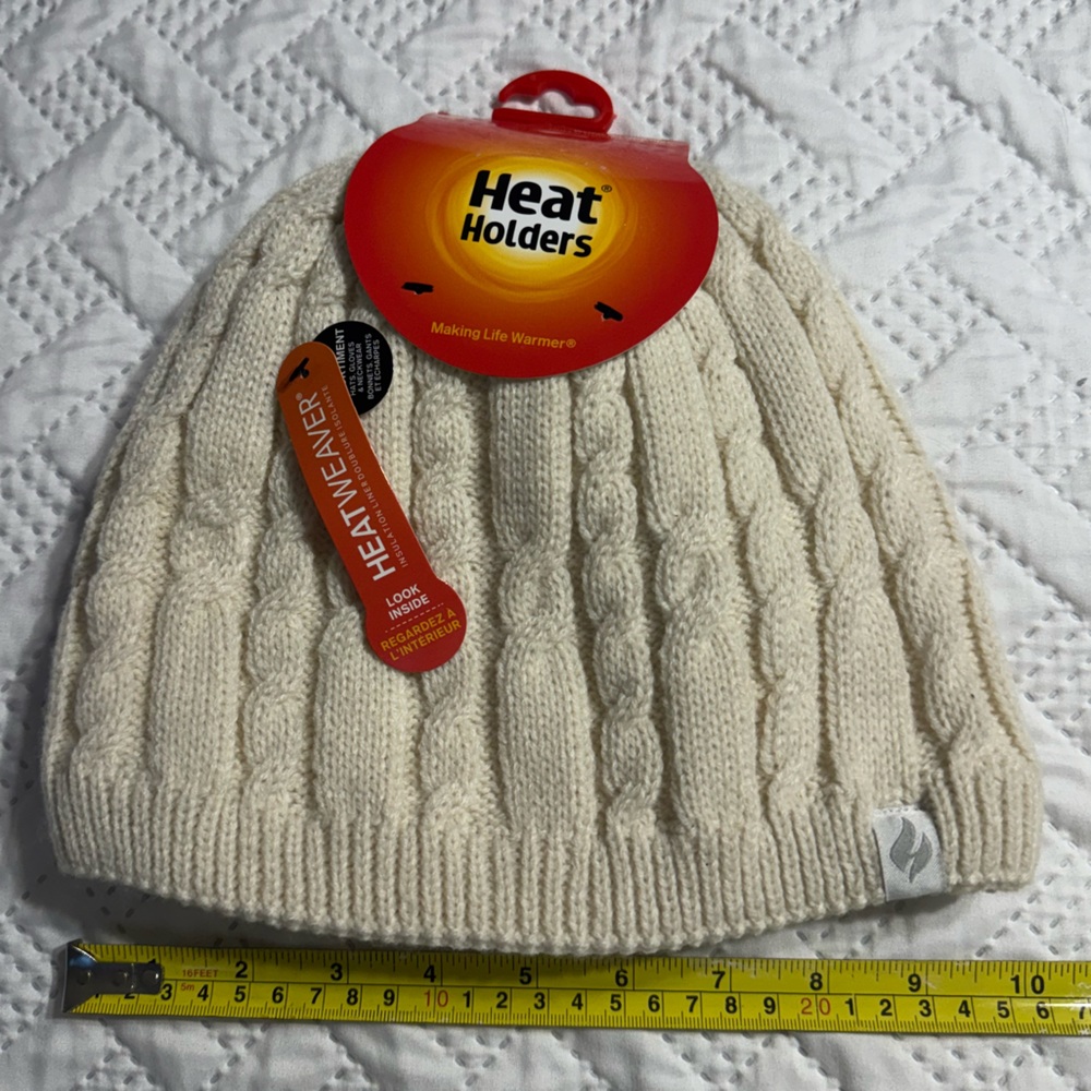 Heat Holders Heatweaver Cream Cable Knit Beanie Winter Snow Hat Gear Woman Lady - Picture 7 of 8